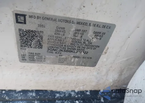 2019 Chevrolet Trax Ls z USA, uszkodzony, nr VIN 3GNCJKSB6KL201922